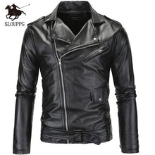 Load image into Gallery viewer, Spring Autumn Motorcycle Leather Jacket Men Slim Fit Oblique Zipper PU Jacket Men's Leather Jackets Motorcycle PU Leather men